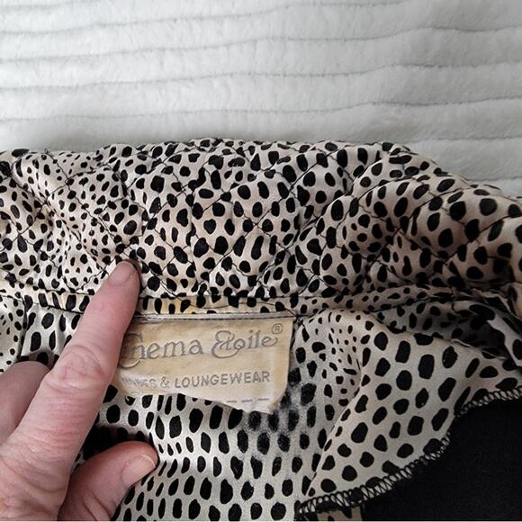 Vintage Cinema Etoile Black Velour Leopard Trim Robe Long Zip Front‎ L - Picture 8 of 9